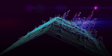 Çokgen diyagram veri ızgarasına sahip soyut teknoloji arka planı. Büyük Data. Analitik veri algoritmaları. Konsept hesaplanıyor. İş, bilim ve teknoloji afişi. 