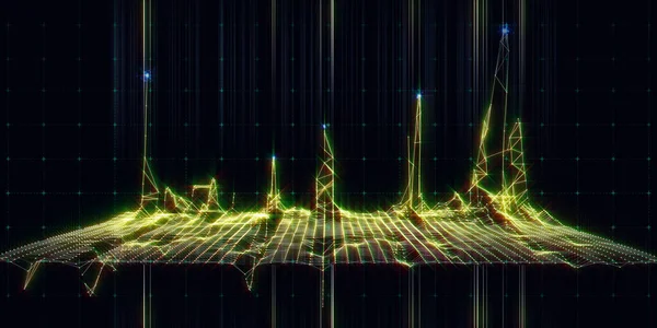 어두운 와이어 프레임 그리드를 알고리즘의 비주얼 프레젠테이션 컴퓨팅 비즈니스 기술을 — 스톡 사진