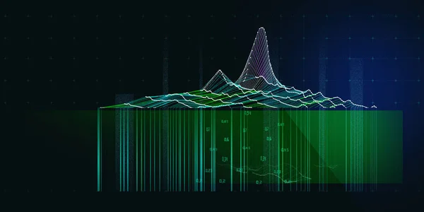 濃い色のワイヤーフレームを持つ抽象的な背景 解析研究アルゴリズムの視覚的提示 テクノロジーの概念 ビッグデータ ビジネス 科学技術のバナー — ストック写真