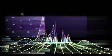 Büyük Data. Veri grafiği parıltısı ve siyah çizgileri olan soyut teknoloji dijital arkaplan. Analitik hesaplama kavramı. İş, bilim ve teknoloji afişi.. 