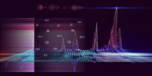 具有线框网格和暗线模糊的抽象技术背景 分析研究的可视化演示 计算概念 科学和技术横幅 大数据 — 图库照片