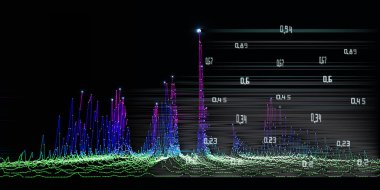 Gürültülü algoritmalı soyut teknoloji arka planı, bulanık çizgiler, siyahla ilgili veriler. Analitik veri algoritmaları. Konsept hesaplanıyor. İş, bilim ve teknoloji afişi. Büyük Veri.