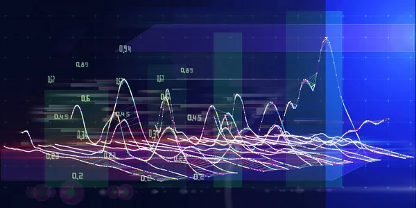 파란색에 데이터로 이루어진 추상적 알고리즘의 비주얼 프레젠테이션 기술의 데이터 비즈니스 — 스톡 사진