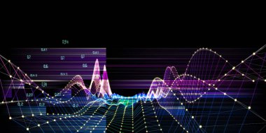 Siyah üzerinde bulanık çizgiler olan dijital arkaplan ve grafik dijital araştırması. Büyük Veri. Analitik veri kavramı. Büyük Data. İş, bilim ve teknoloji afişi. 
