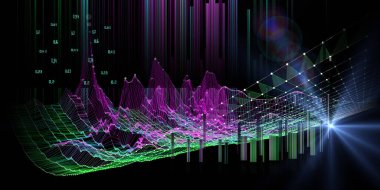 Bükme ızgarası ve siyaha bulanık çizgiler olan soyut teknoloji şebekesi. Büyük veri. Analitik veri algoritmalarının görsel sunumu. İş, bilim ve teknoloji veri analizi için pankart. 