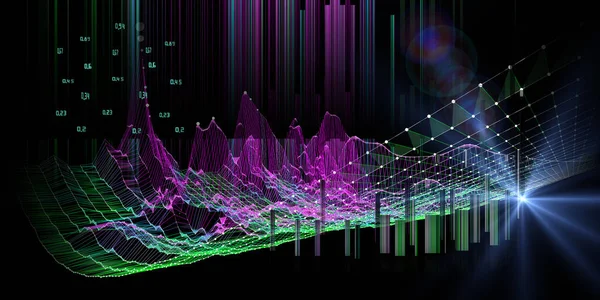 Bükme ızgarası ve siyaha bulanık çizgiler olan soyut teknoloji şebekesi. Büyük veri. Analitik veri algoritmalarının görsel sunumu. İş, bilim ve teknoloji veri analizi için pankart. 