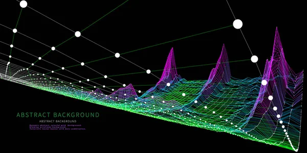 黒の上にカラーグリッドを曲げワイヤーフレーム技術を持つ抽象的な背景 解析3D研究の視覚的プレゼンテーション コンピュータ技術の概念 ビジネス 科学技術のバナー — ストックベクタ