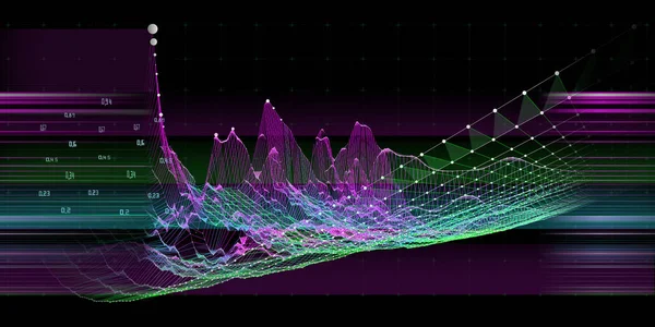 Abstraktní Technologické Zázemí Ohýbací Barevnou Mřížkou Černou Vizuální Prezentace Analytických — Stock fotografie