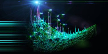 3d şebeke ve renk çizgileriyle soyut arkaplan. Teknoloji konsepti. Büyük verilerin analizi üzerine görsel sunum. Büyük veri. İş, bilim ve teknoloji veri analizi için pankart.   