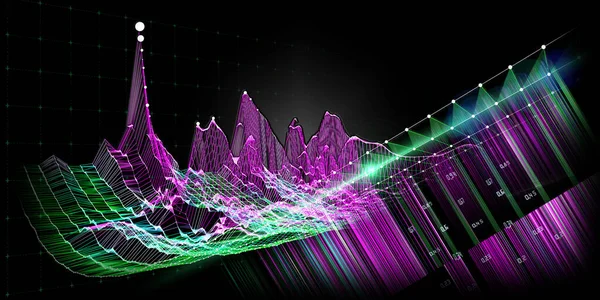 Big Data Abstrakte Technologie Hintergrund Mit Biegen Farbraster Auf Schwarz — Stockfoto
