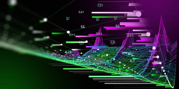 Big data. Abstract  background with bending color grid on black. Presentation  of analytics 3d algorithms.  Banner for business, science and technology data analytics representation.  
