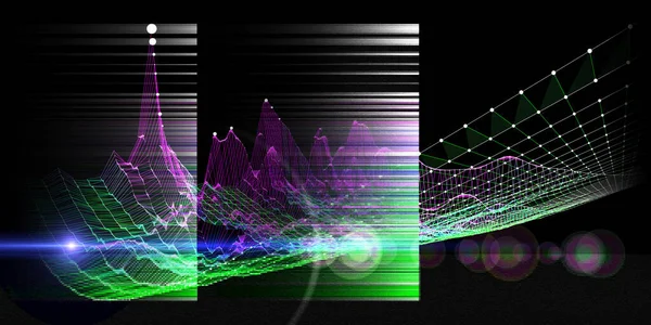 Abstraktní Technologické Zázemí Ohýbací Barevnou Mřížkou Černou Vizuální Prezentace Analytických — Stock fotografie