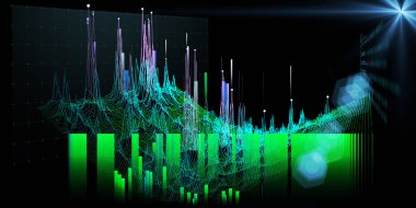 3d şebeke ve veriyi bükme rengi ile soyut arkaplan. Teknoloji konsepti. Büyük veri. Büyük verilerin analizi üzerine görsel sunum. İş, bilim ve teknoloji veri analizi için pankart.   