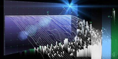 Sanal ekran verisi ve noktası olan soyut bir arkaplan. Analitik kablo grafiğinin görsel sunumu. Büyük Data. İş, bilim ve teknoloji afişi. 