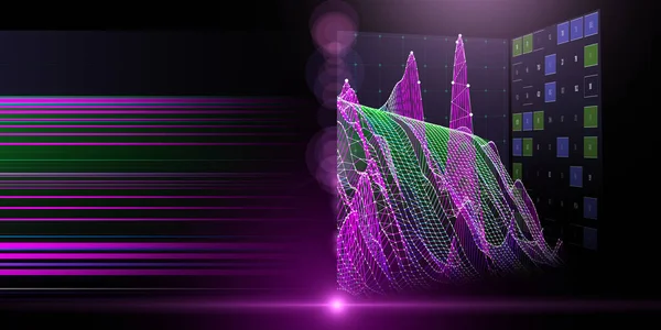 Abstract  background with board virtual graph grid and blurred lines. Big Data. Presentation of data 3d grid algorithms. Banner for business, science and technology.