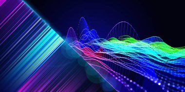 Abstract  background polygonal grid with blurred lines on dark. Presentation concept of color algorithms grid. Banner for business, science and technology. Big Data. 