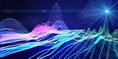 Abstract  background polygonal grid with spot on dark. Presentation concept of color algorithms grid. Big Data.  Banner for business, science and technology. 