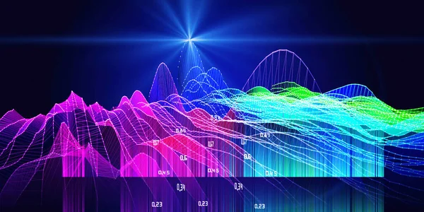 Abstraktes Hintergrundrauschgitter Mit Farblich Verschwommenen Linien Und Daten Auf Blau — Stockfoto