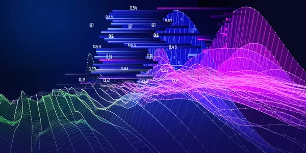 概要暗青データのバックグラウンドワイヤーフレームノイズグリッド 3Dアルゴリズムの概念を表す ビッグデータ ビジネス 科学技術のバナー — ストック写真