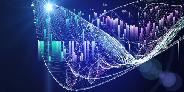 Abstrakt Bakgrund Innehåller Poly Grid Och Data Mörkblå Teknik Vågigt — Stockfoto
