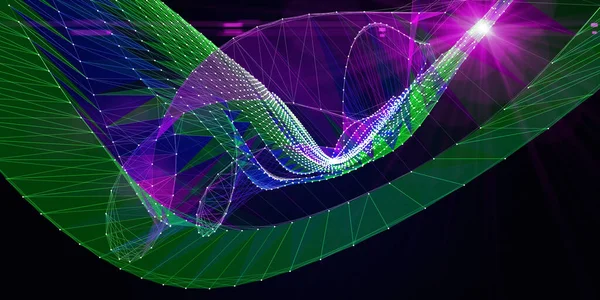 大数据 摘要背景多边形网格 线在暗处 提出了彩色线算法网格的概念 科学和技术横幅 — 图库照片