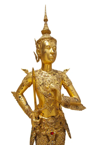 Standbeeld van een gouden kinnara in de grand palace, bangkok — Stockfoto