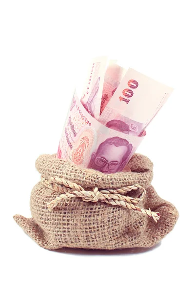 Thailändisches Geld in der Tasche auf weiß — Stockfoto