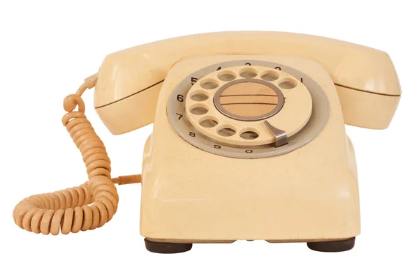 Telefone velho amarelo isolado no branco — Fotografia de Stock