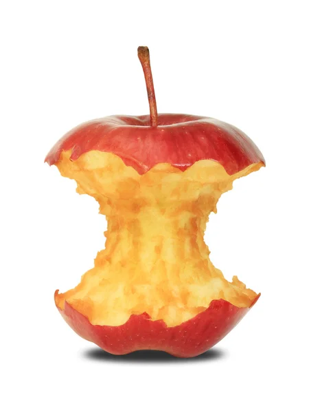 Červené jablko jádro na bílém pozadí — Stock fotografie