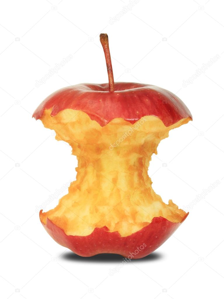 Red apple core on a white background