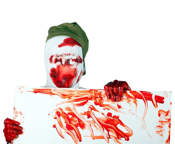 Läskig blodig zombie blind i cap — Stockfoto