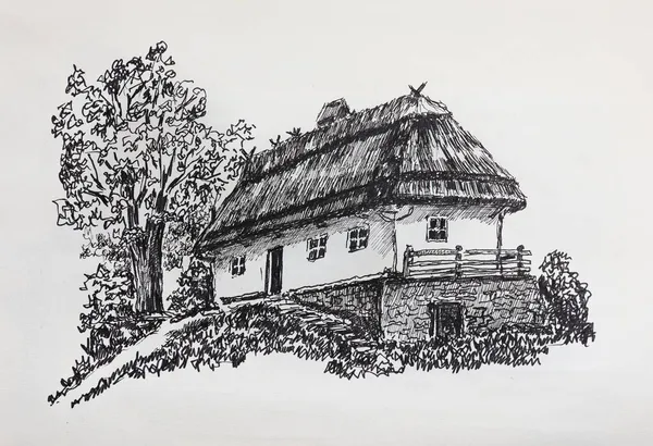 Dom Wiosce Wzgórzu — Zdjęcie stockowe