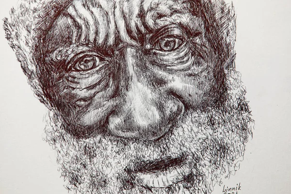Retrato Homem Velho Pintado Com Uma Caneta — Fotografia de Stock