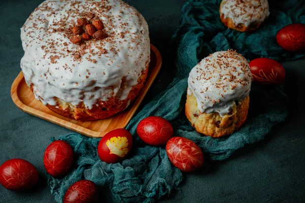 Easter cake and eggs for the religious holiday of Easter