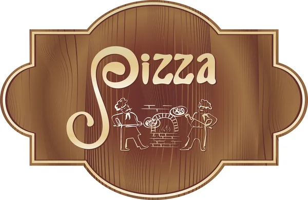 Pizza sing, label, wood signboard — Stock Vector