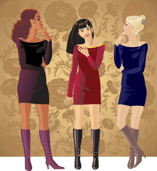 Tres chicas. — Vector de stock