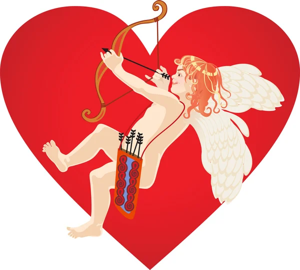 Rood hart en Cupido — Stockvector