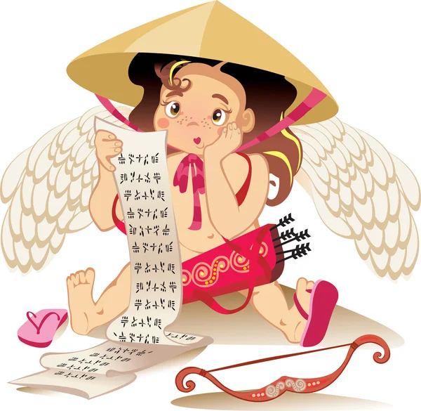 Cupido chines, Dia dos Namorados personagem — Vetor de Stock