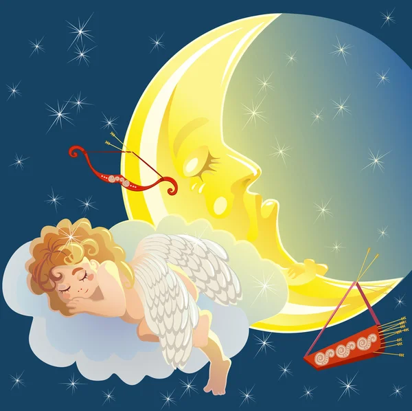 Cupidon et lune — Image vectorielle