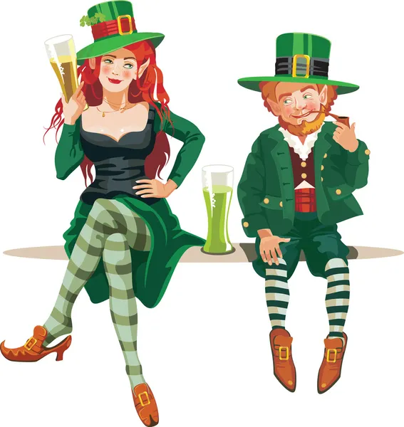 Elf girl and leprechaun — Stock Vector