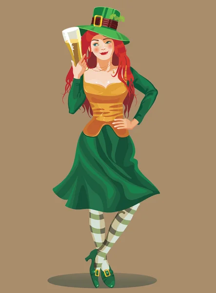 St. Patric jour rousse jeune fille — Image vectorielle