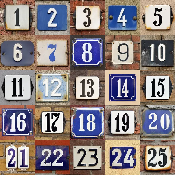 House numbers 1 to 25 — Stock Photo, Image