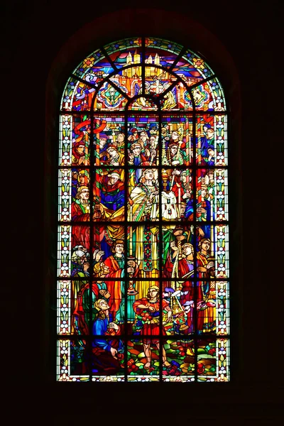 Religious Scene Stained Glass Window Notre Dame Verdun Cathedral — Stock Photo, Image