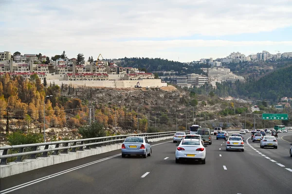 Tráfico Por Autopista Tel Aviv Jerusalén Autopista Uno Ruta Principal — Foto de Stock