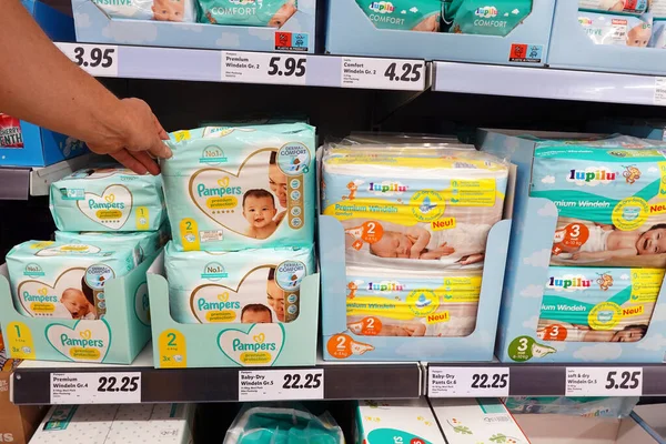 Germany June 2022 Aisle Lupilu Private Label Pampers Brand Diapers — Stockfoto