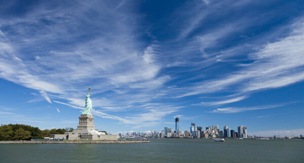 The Statue of Liberty and New York City Downtown