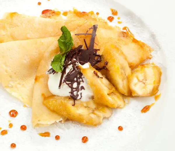 Crêpe pannenkoek met banaan — Stockfoto