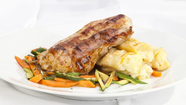 Pork Loin End with Potato rolls and vegetable — Stock Photo, Image