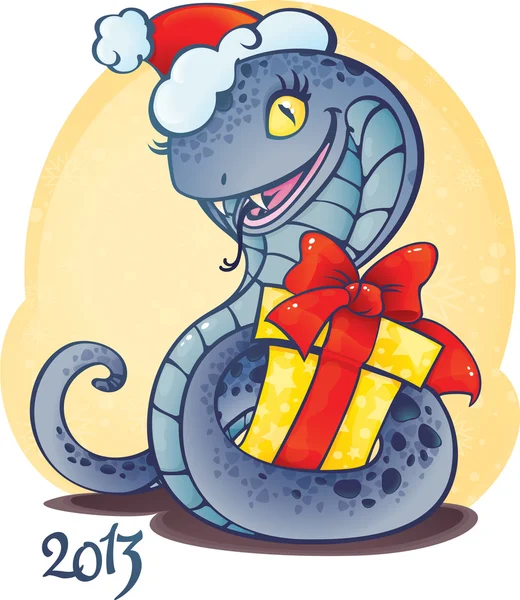 Roztomilý malý had s vánoční dárek. — Stockový vektor