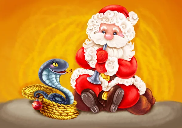 圣诞老人-耍蛇人. — 图库照片